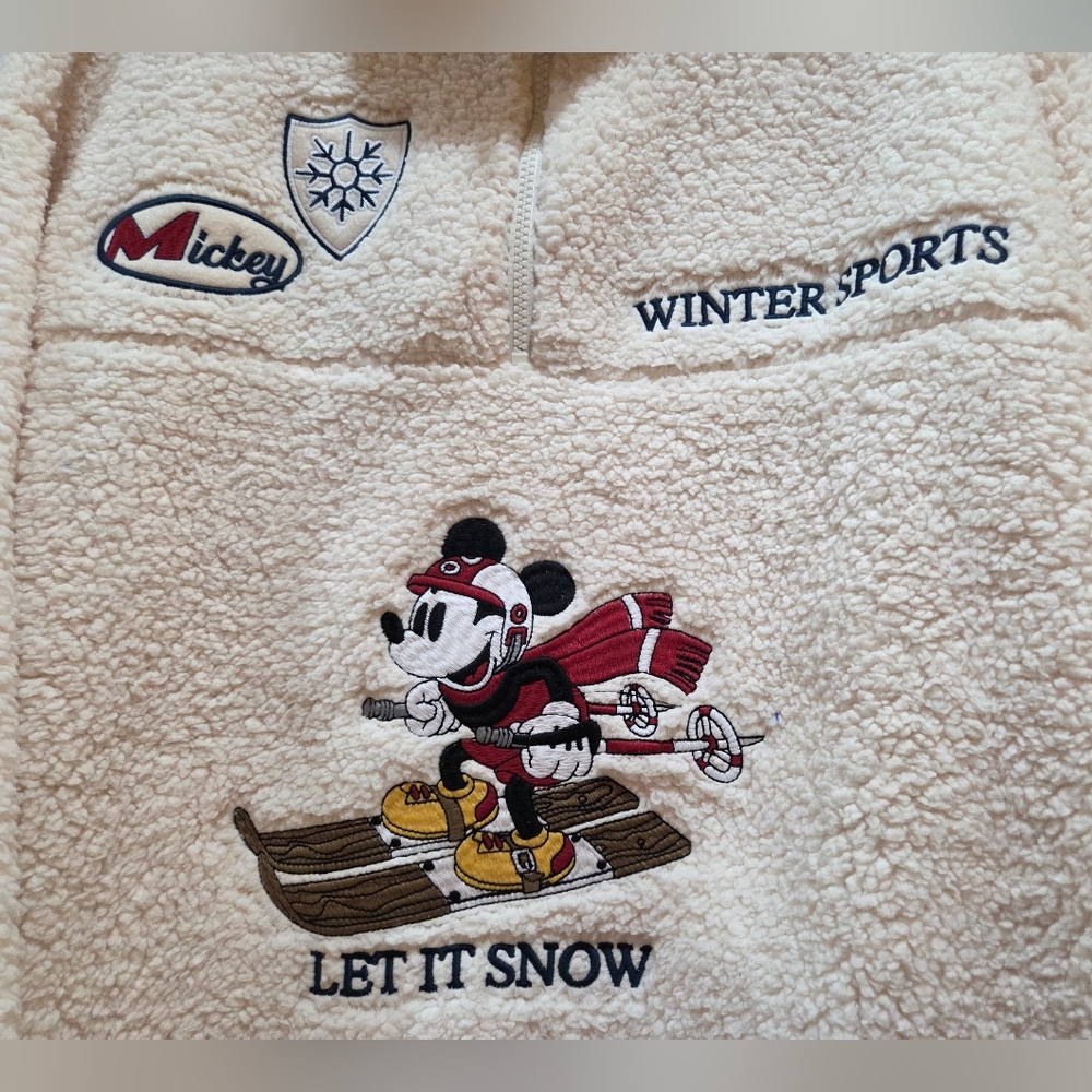 Disney MICKEY MOUSE SKIING Sherpa Quarter-Zip Pullover Sweater Women's 2XL NEW - Picture 4 of 6